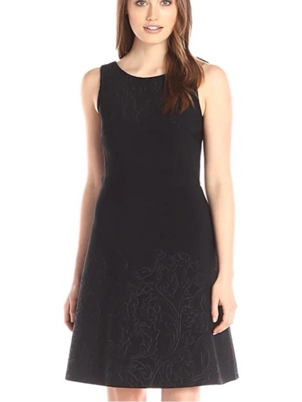 Vera Wang Black Scuba Neoprene Sleeveless Midi Dress